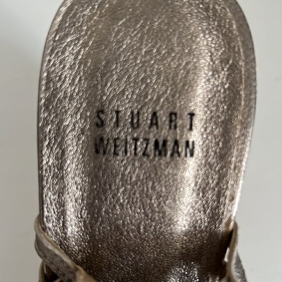 Stuart Weitzman Metallic Leather Wedge Cork Heel Lace Up Sandals Size 38 - Picture 14 of 15